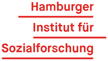 Logo des Hamburger Instituts für Sozialforschung in roter Schrift auf transparentem Hintergrund, in drei Zeilen dargestellt.