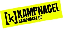 Das Kampnagel-Logo auf einem leuchtend gelben Hintergrund. Schwarzer Text: "[k] Kampnagel" und "kampnagel.de".