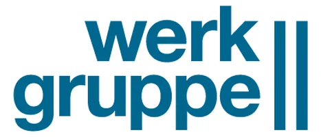 Das Logo zeigt den Schriftzug "werkgruppe II" in blauer Schrift auf weißem Hintergrund, symbolisiert Kreativität und Zusammenarbeit.